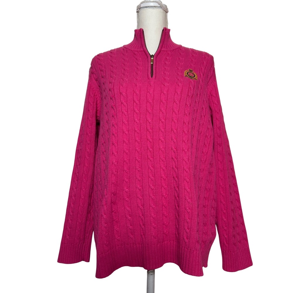 Ralph Lauren Hot Pink Cable Knit Half-Zip Turtleneck Sweater
